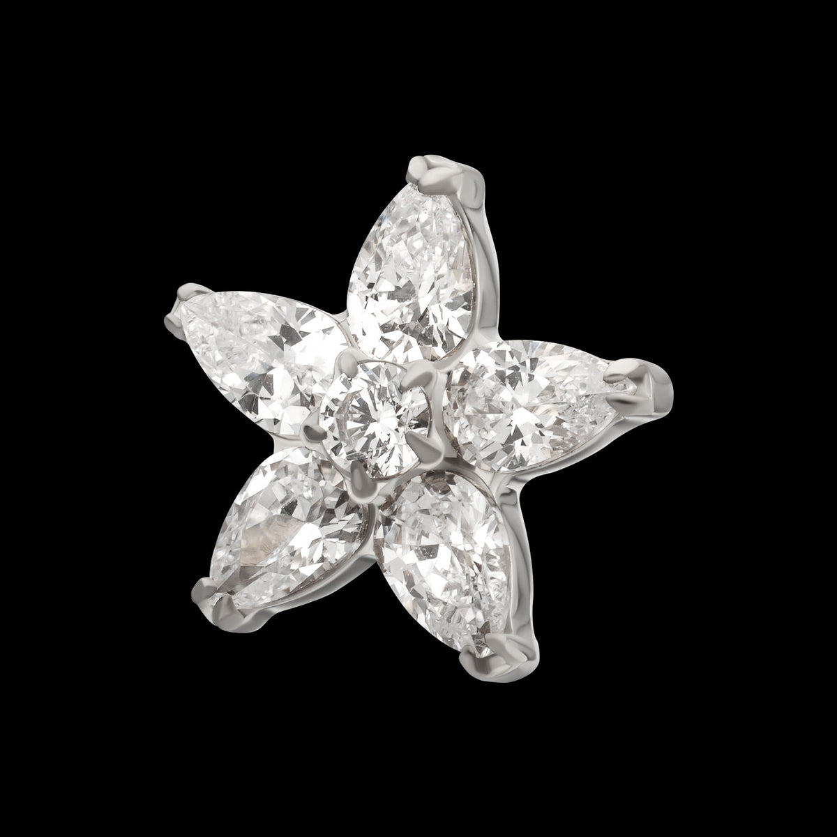V-Prong Marquise Gem 5-Petal Flower Threadless Top Earring / Nosering – Titanium
