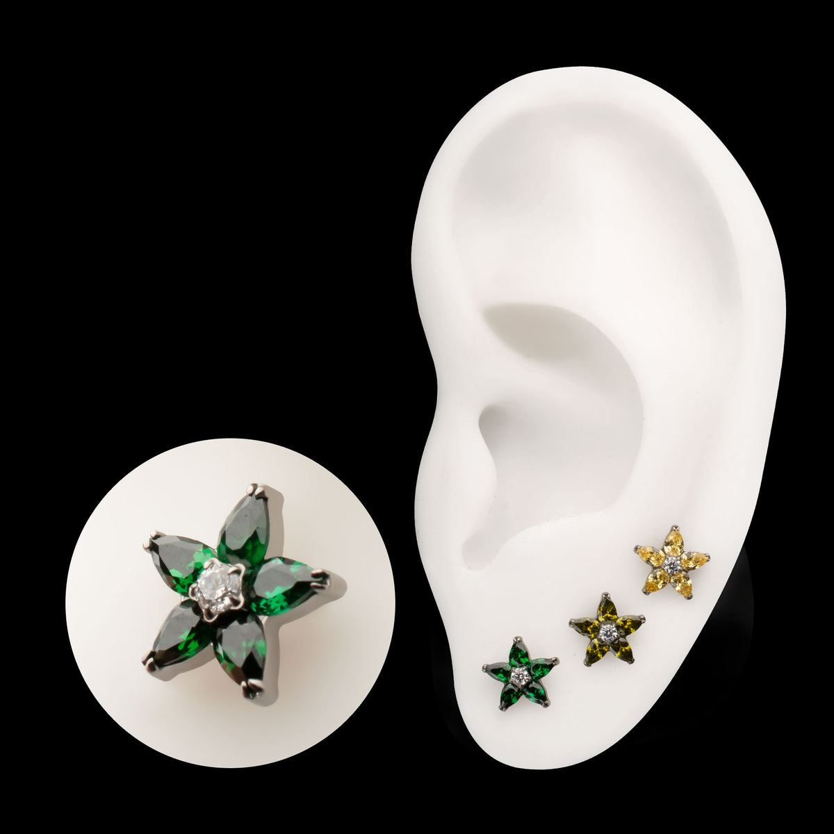 V-Prong Marquise Gem 5-Petal Flower Threadless Top Earring / Nosering – Titanium