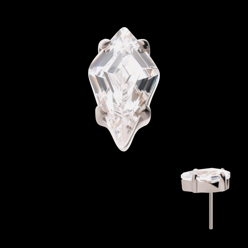 Prong Set Kite Shaped CZ Flatback Stud Earring / Nosering - CZ in Titanium