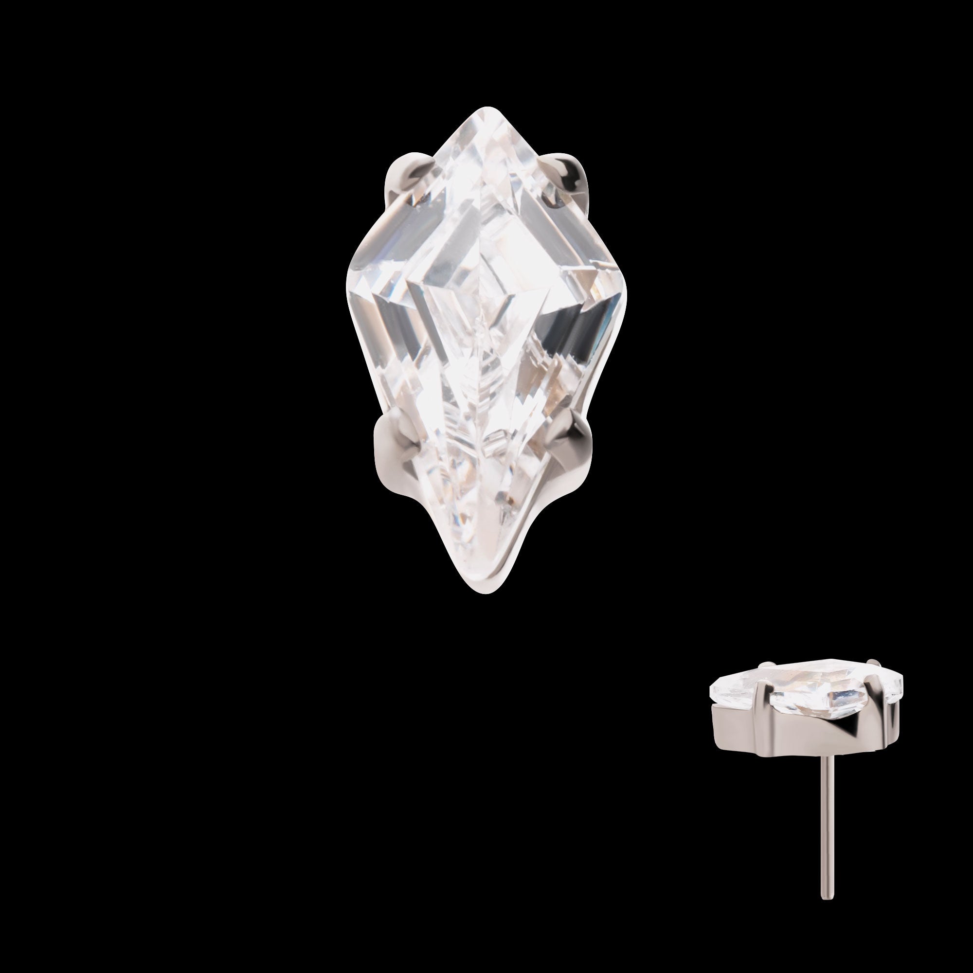 Prong Set Kite Shaped CZ Flatback Stud Earring / Nosering - CZ in Titanium