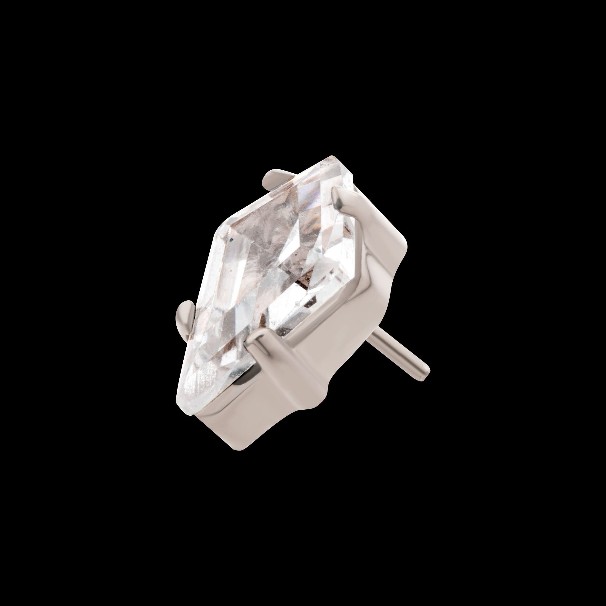 Prong Set Kite Shaped CZ Flatback Stud Earring / Nosering - CZ in Titanium