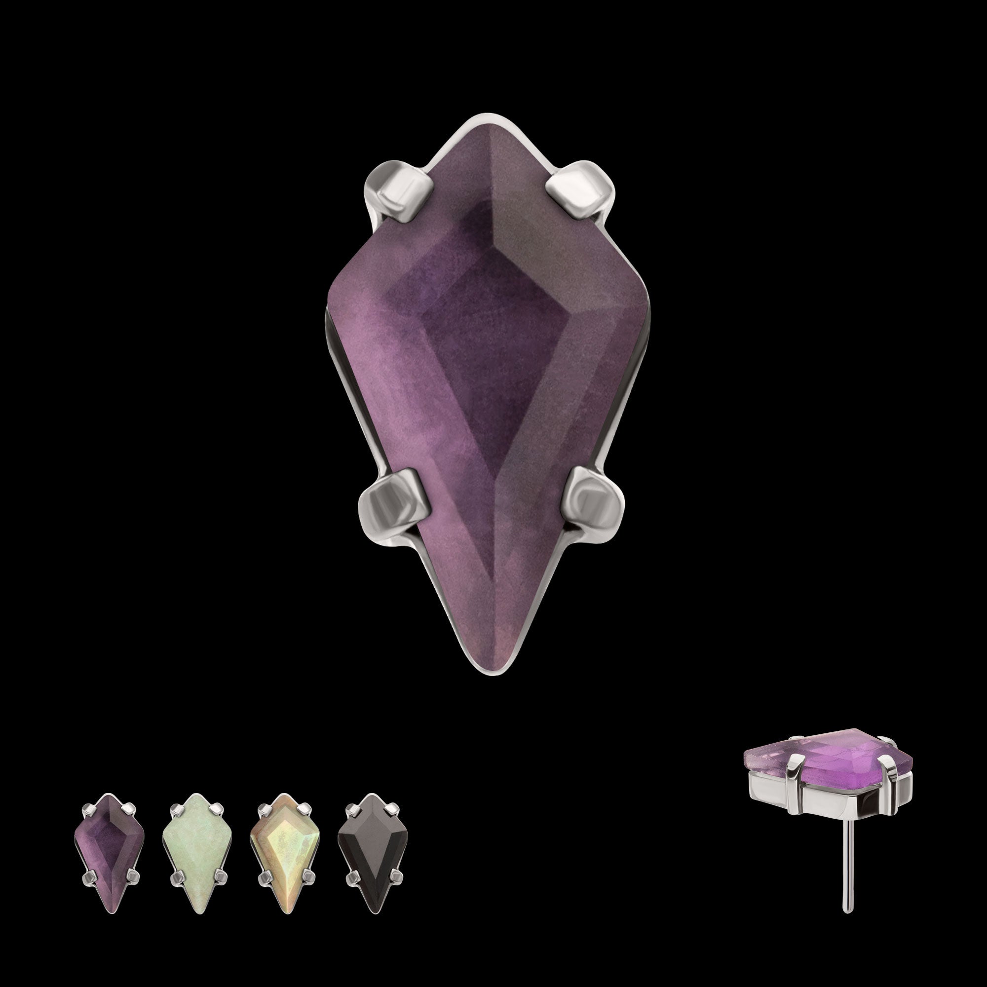 4-Prong Kite Shape Stone Flatback Stud Earring / Nosering - Titanium