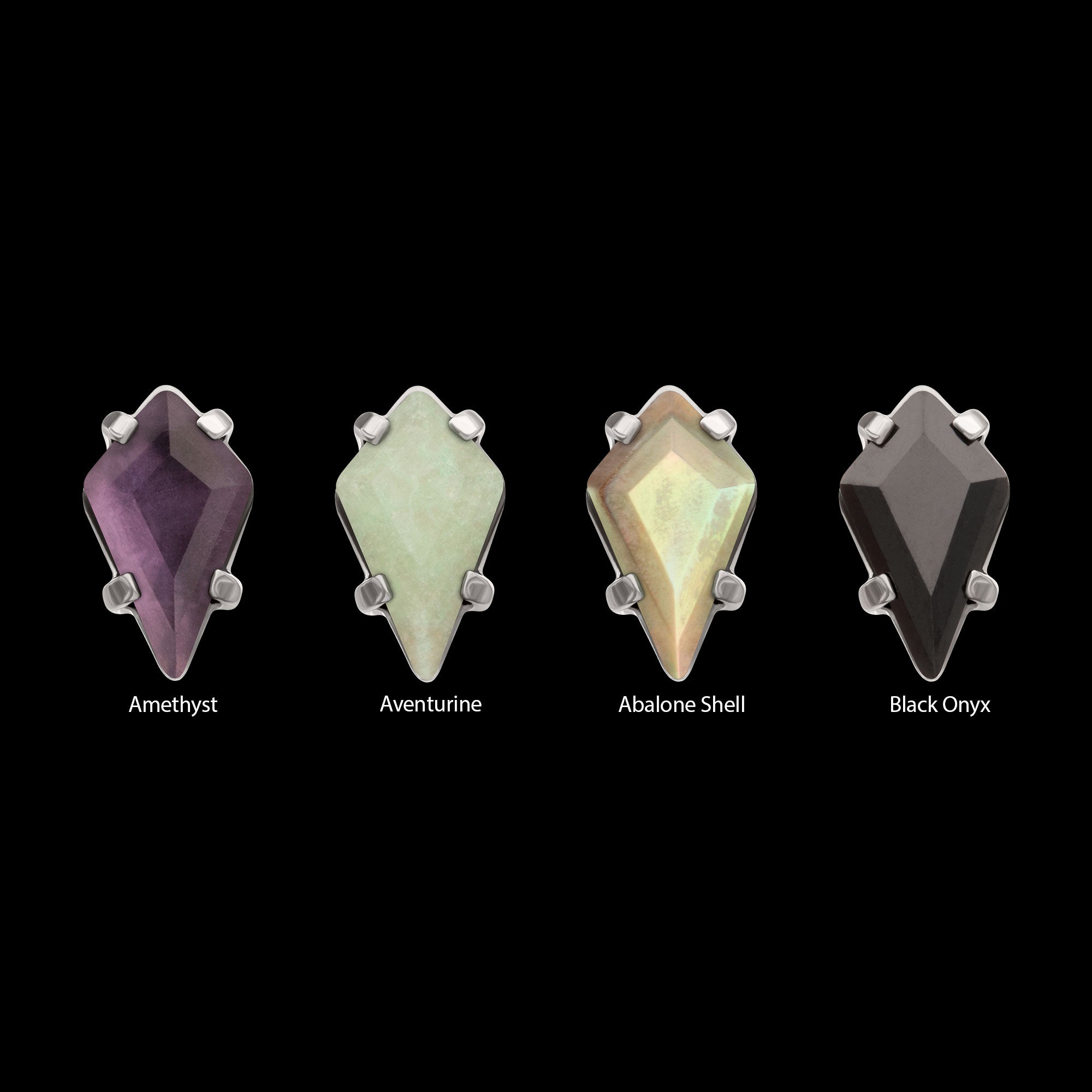 4-Prong Kite Shape Stone Flatback Stud Earring / Nosering - Titanium
