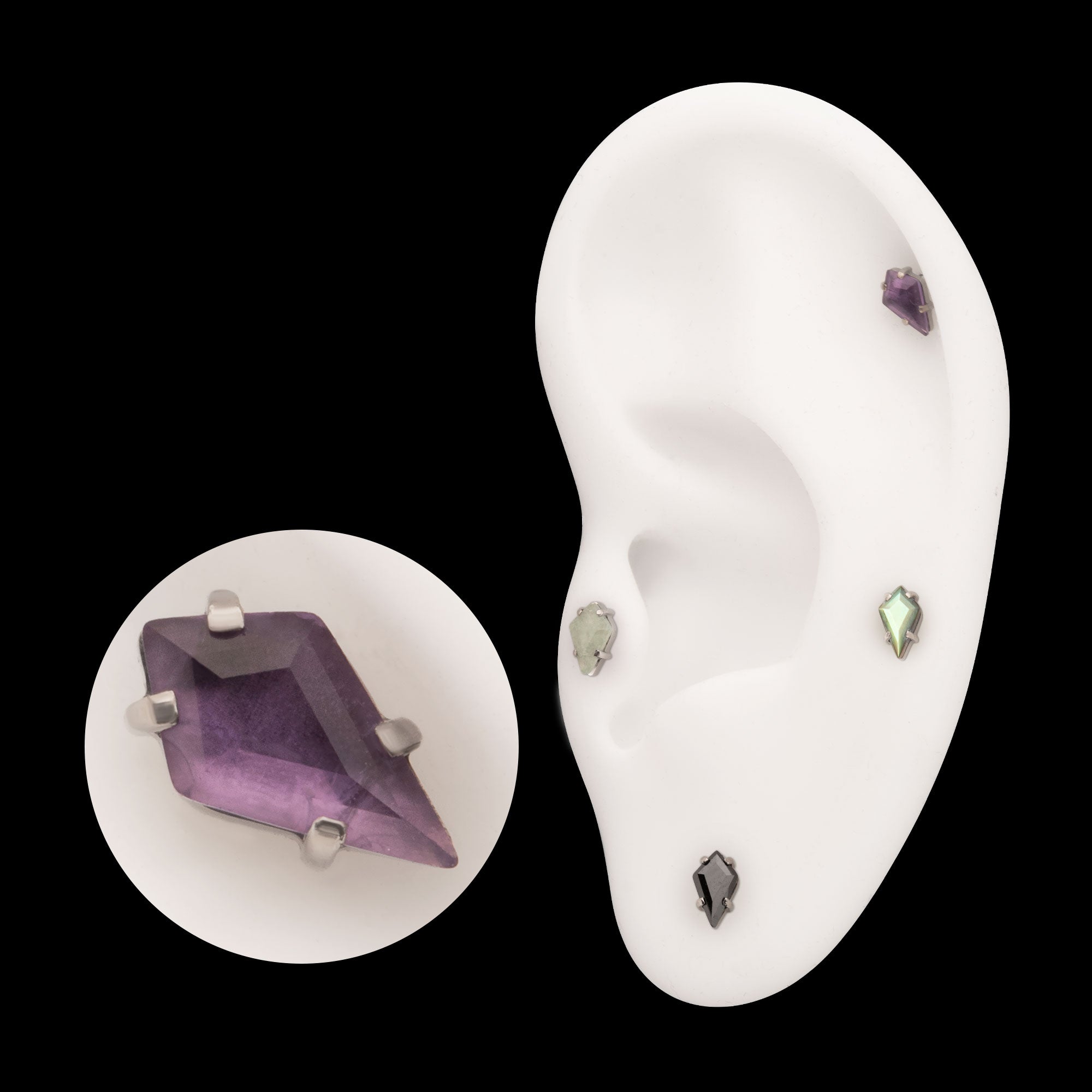 4-Prong Kite Shape Stone Flatback Stud Earring / Nosering - Titanium