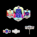 Prong Set Emerald Cut & Princess Gem 3-Cluster Flatback Stud Earring / Nosering - Gem in Titanium