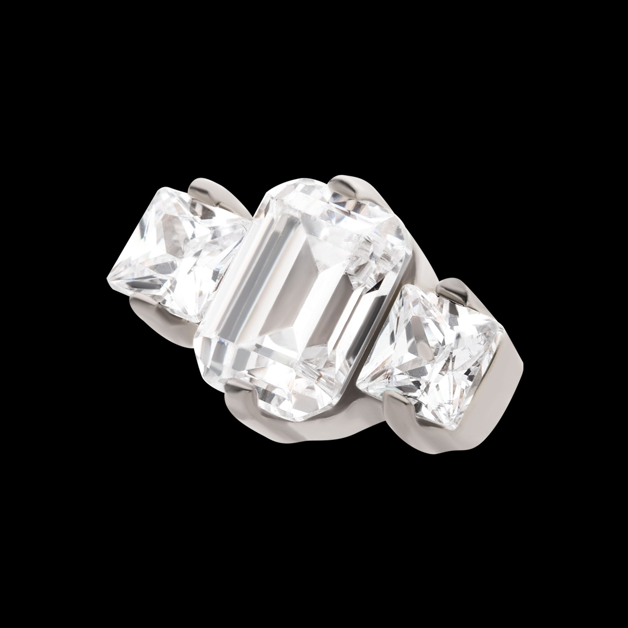 Prong Set Emerald Cut & Princess Gem 3-Cluster Flatback Stud Earring / Nosering - Gem in Titanium