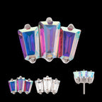 Prong Set Baguette CZ 3-Cluster Flatback Stud Earring / Nosering - CZ in Titanium