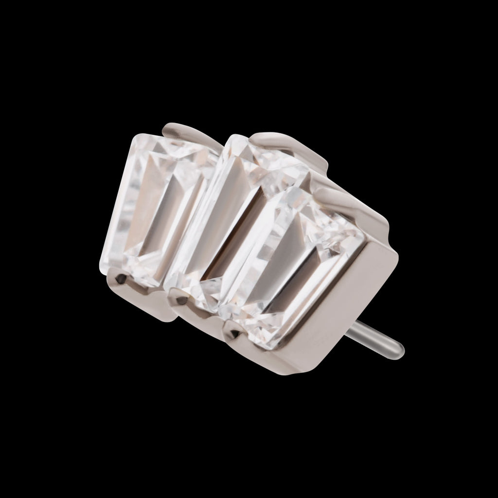 Prong Set Baguette CZ 3-Cluster Flatback Stud Earring / Nosering - CZ in Titanium