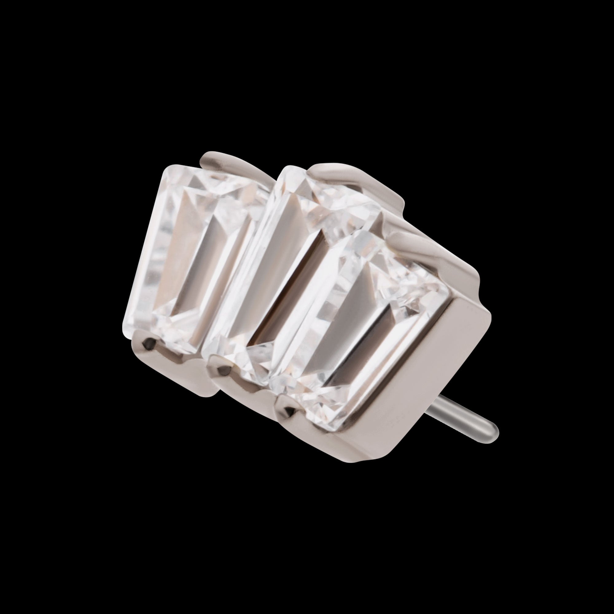 Prong Set Baguette CZ 3-Cluster Flatback Stud Earring / Nosering - CZ in Titanium