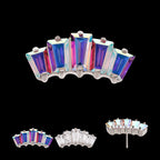 Prong Set Baguette CZ 5-Cluster Fan Shape Flatback Stud Earring / Nosering - CZ in Titanium