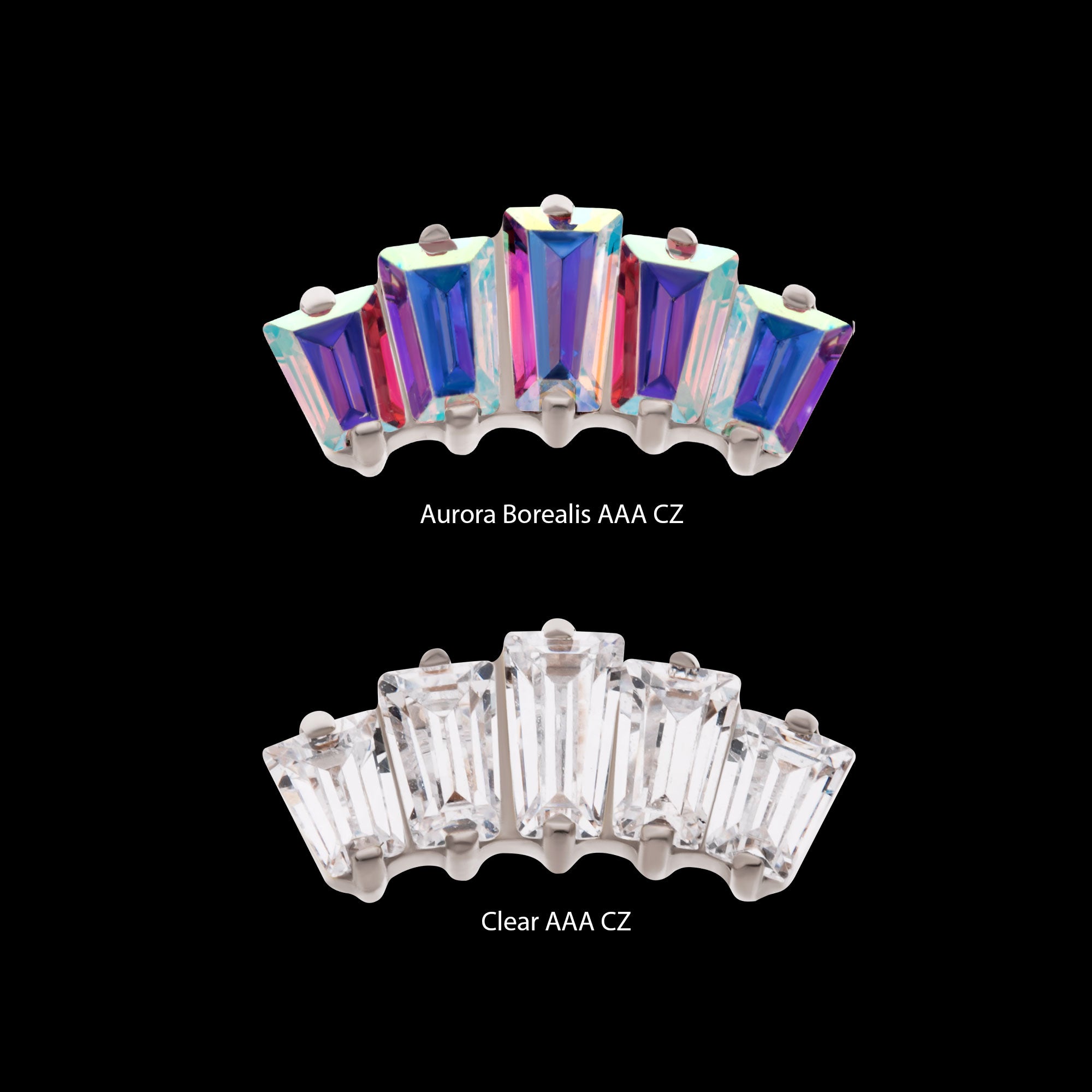 Prong Set Baguette CZ 5-Cluster Fan Shape Flatback Stud Earring / Nosering - CZ in Titanium