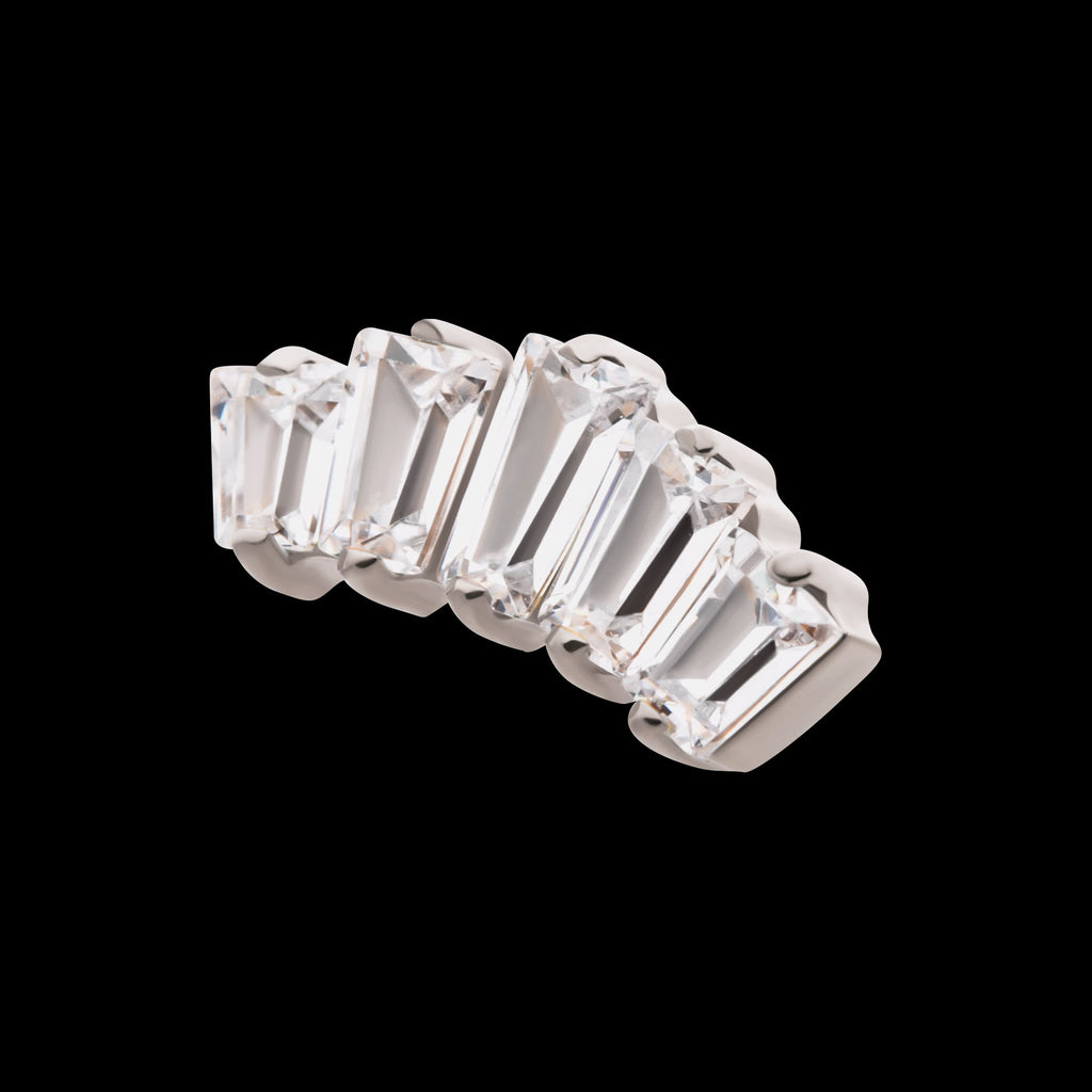 Prong Set Baguette CZ 5-Cluster Fan Shape Flatback Stud Earring / Nosering - CZ in Titanium