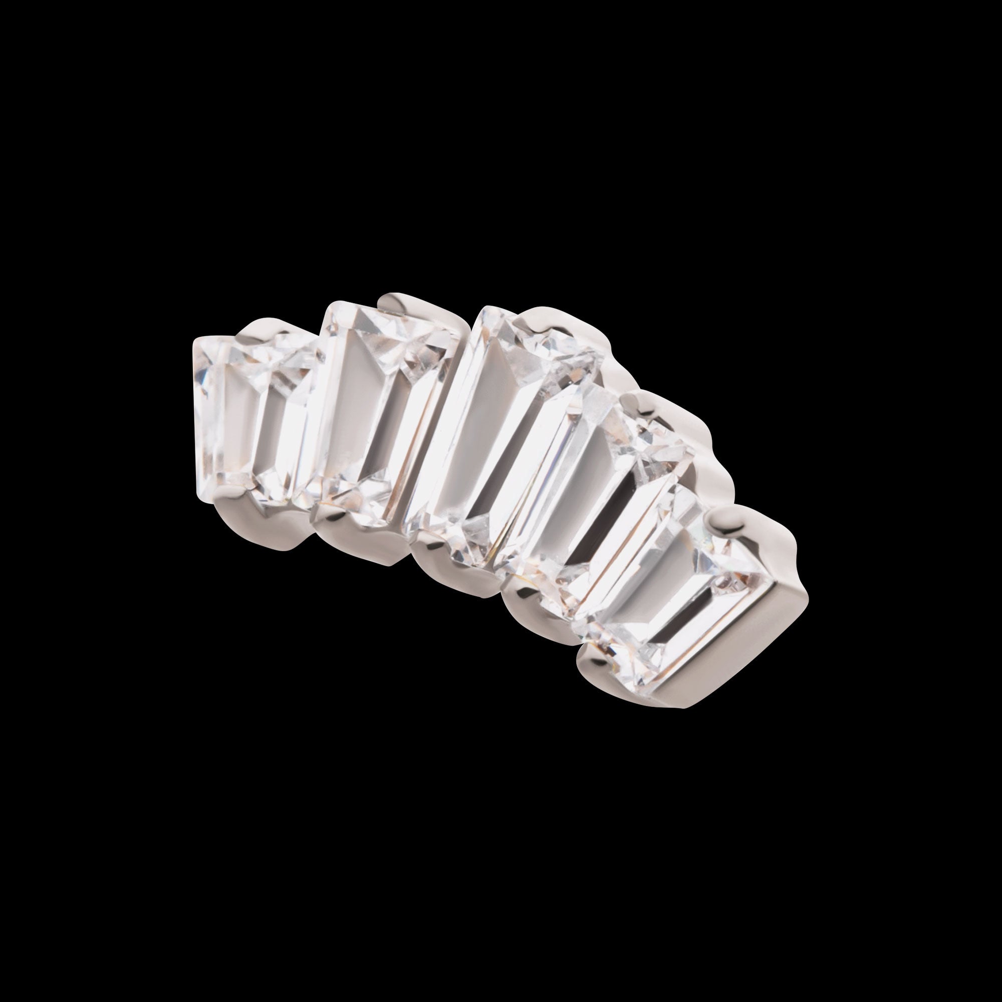 Prong Set Baguette CZ 5-Cluster Fan Shape Flatback Stud Earring / Nosering - CZ in Titanium