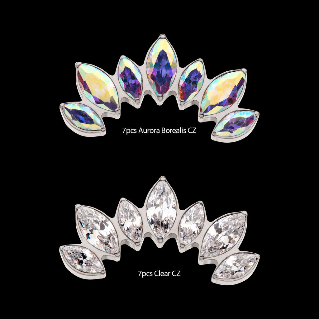 Prong Set Marquise Clear CZ 7-Cluster Fan Shape Flatback Stud Earring / Nosering - Clear CZ in Titanium