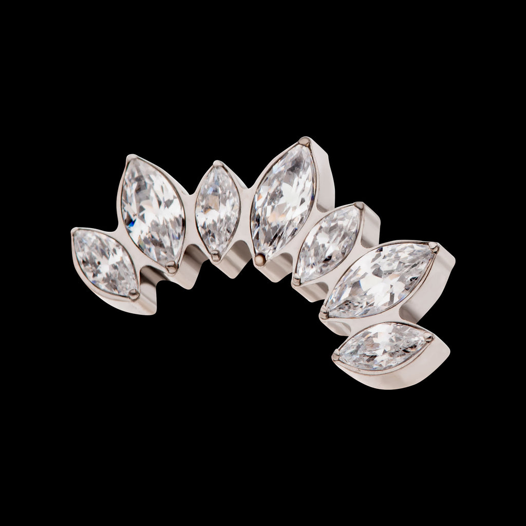 Prong Set Marquise Clear CZ 7-Cluster Fan Shape Flatback Stud Earring / Nosering - Clear CZ in Titanium