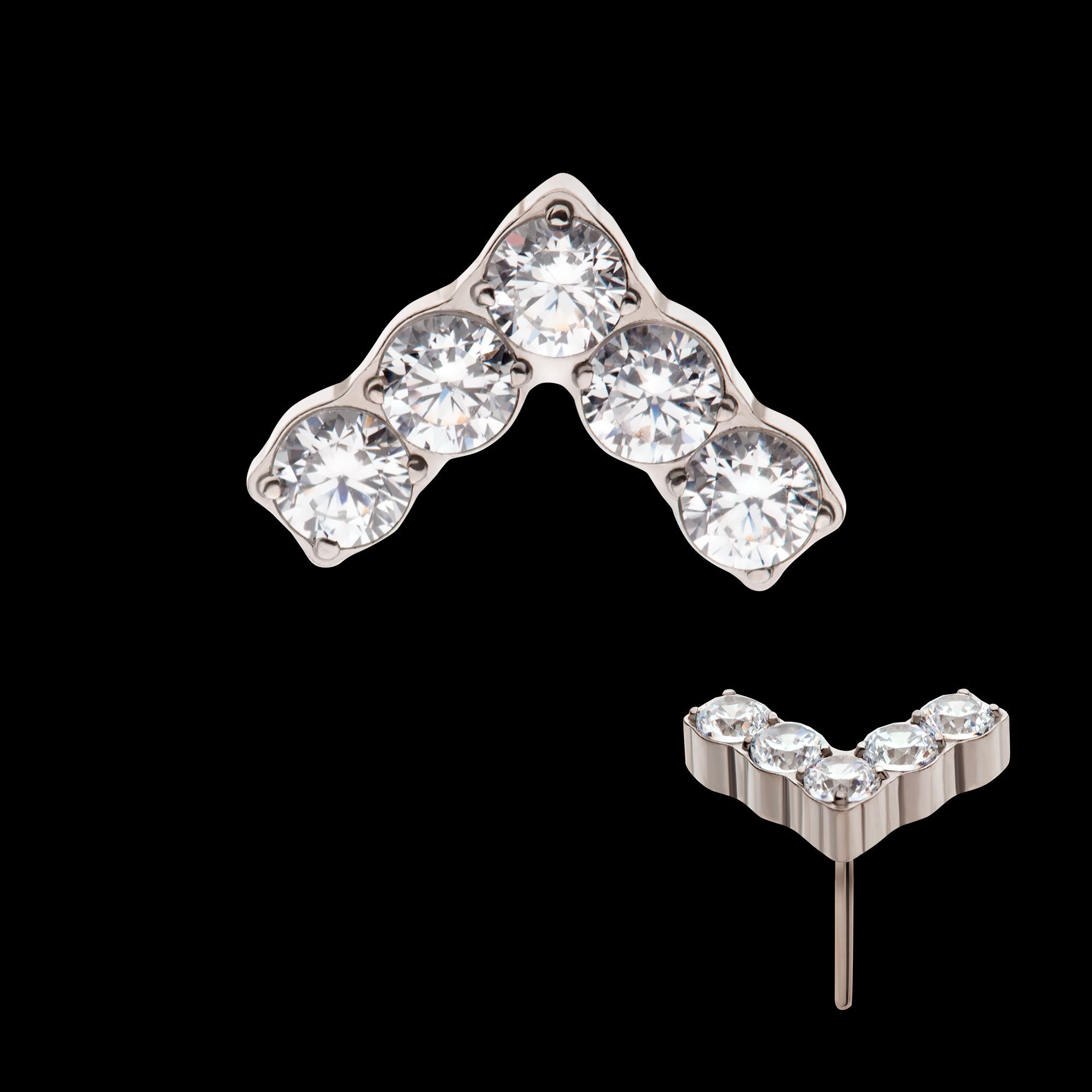 Prong Set Round Clear CZ Chevron Shape Flatback Stud Earring / Nosering - Clear CZ in Titanium
