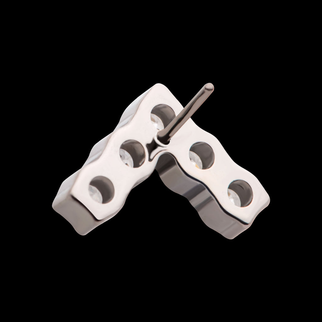 Prong Set Round Clear CZ Chevron Shape Flatback Stud Earring / Nosering - Clear CZ in Titanium