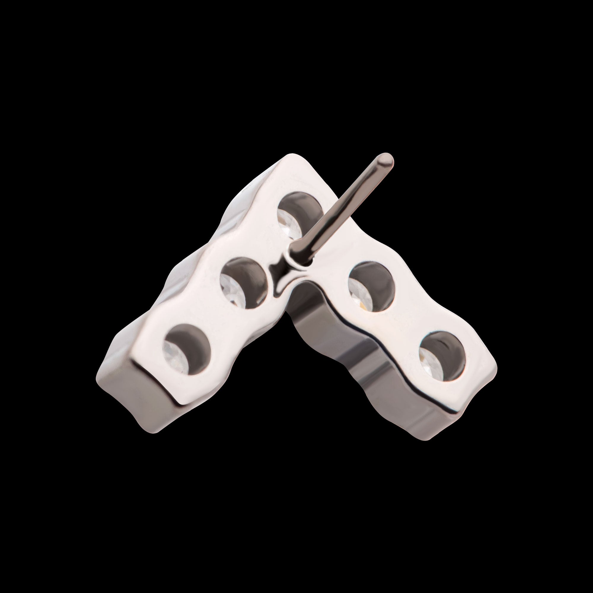Prong Set Round Clear CZ Chevron Shape Flatback Stud Earring / Nosering - Clear CZ in Titanium