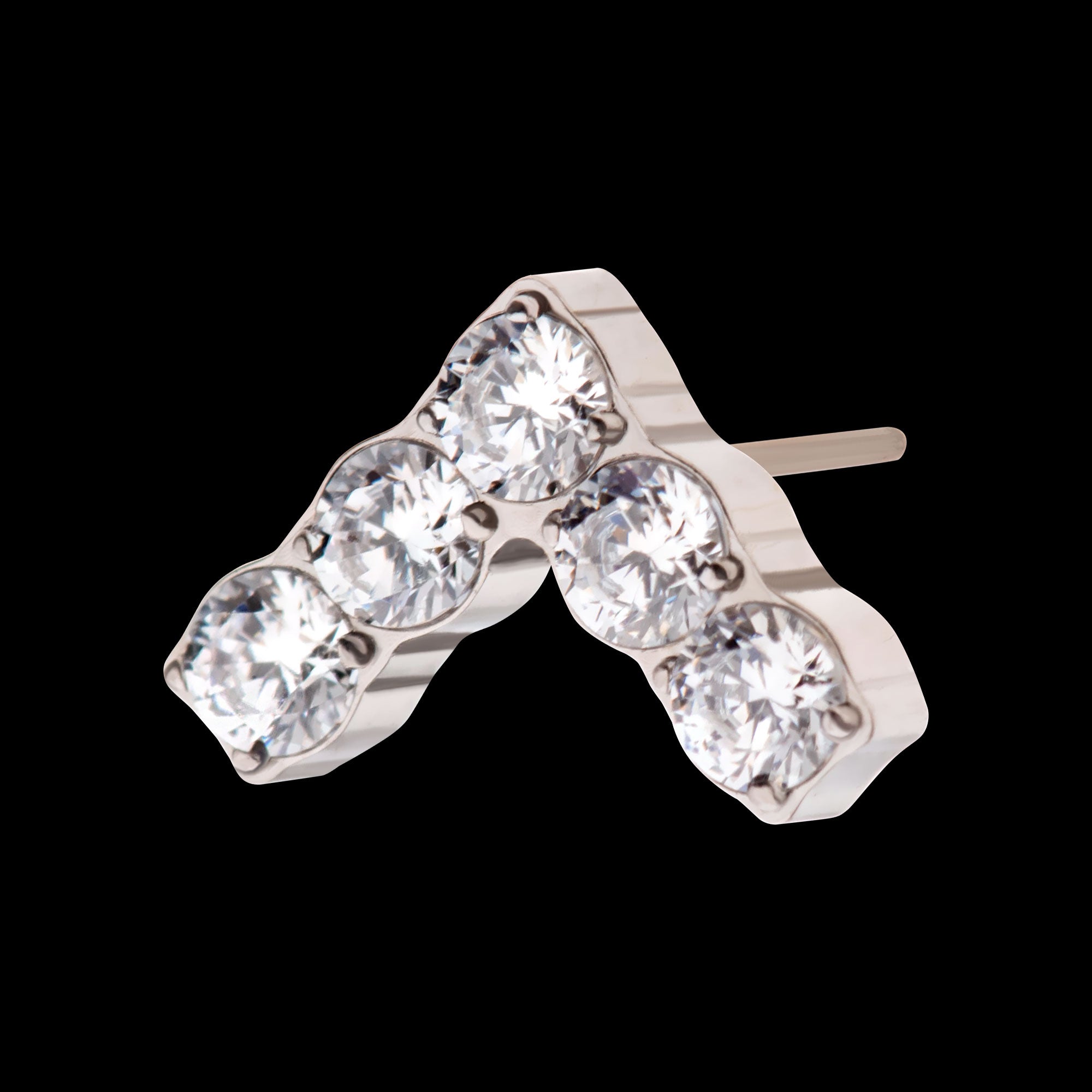 Prong Set Round Clear CZ Chevron Shape Flatback Stud Earring / Nosering - Clear CZ in Titanium