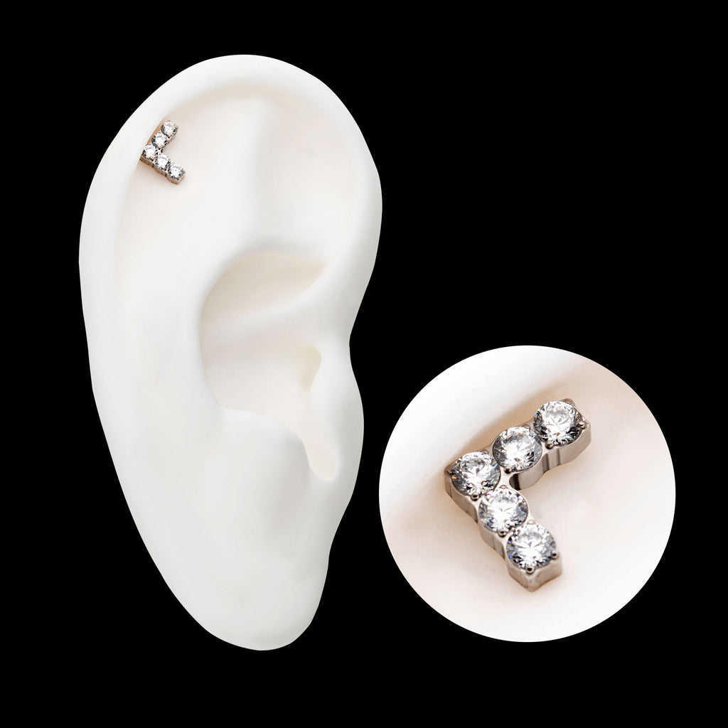 Prong Set Round Clear CZ Chevron Shape Flatback Stud Earring / Nosering - Clear CZ in Titanium