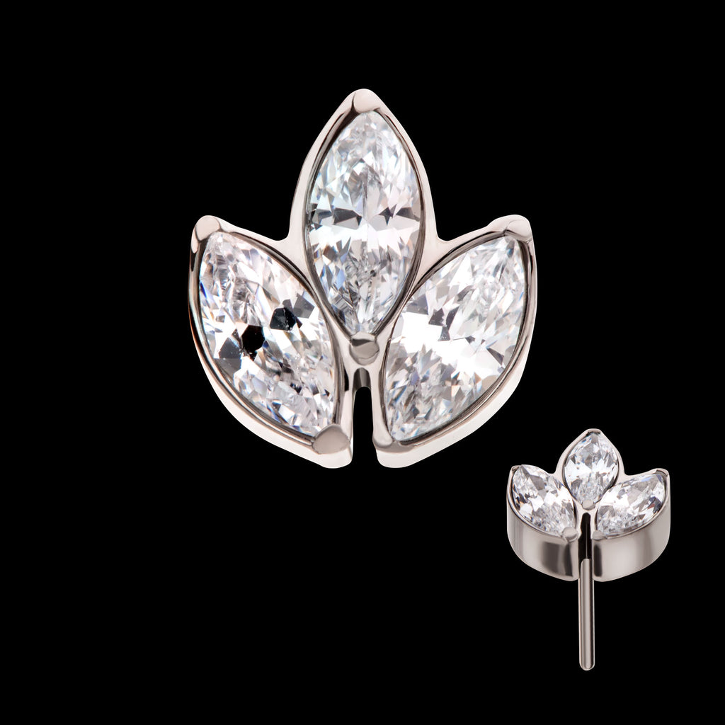 Prong Set Marquise Clear CZ 3-Cluster Flatback Stud Earring / Nosering - Clear CZ in Titanium
