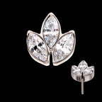 Prong Set Marquise Clear CZ 3-Cluster Flatback Stud Earring / Nosering - Clear CZ in Titanium