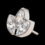 Prong Set Marquise Clear CZ 3-Cluster Flatback Stud Earring / Nosering - Clear CZ in Titanium