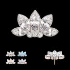 5-Cluster Marquise Opalite/CZ with Round Clear CZ Fan Shape Flatback Stud Earring / Nosering - Clear CZ & Opal in Titanium