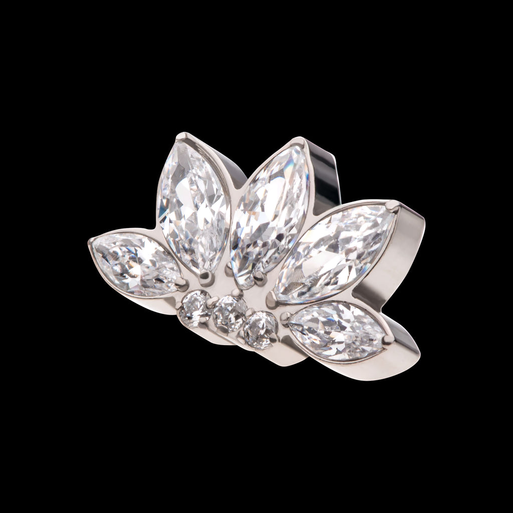 5-Cluster Marquise Opalite/CZ with Round Clear CZ Fan Shape Flatback Stud Earring / Nosering - Clear CZ & Opal in Titanium