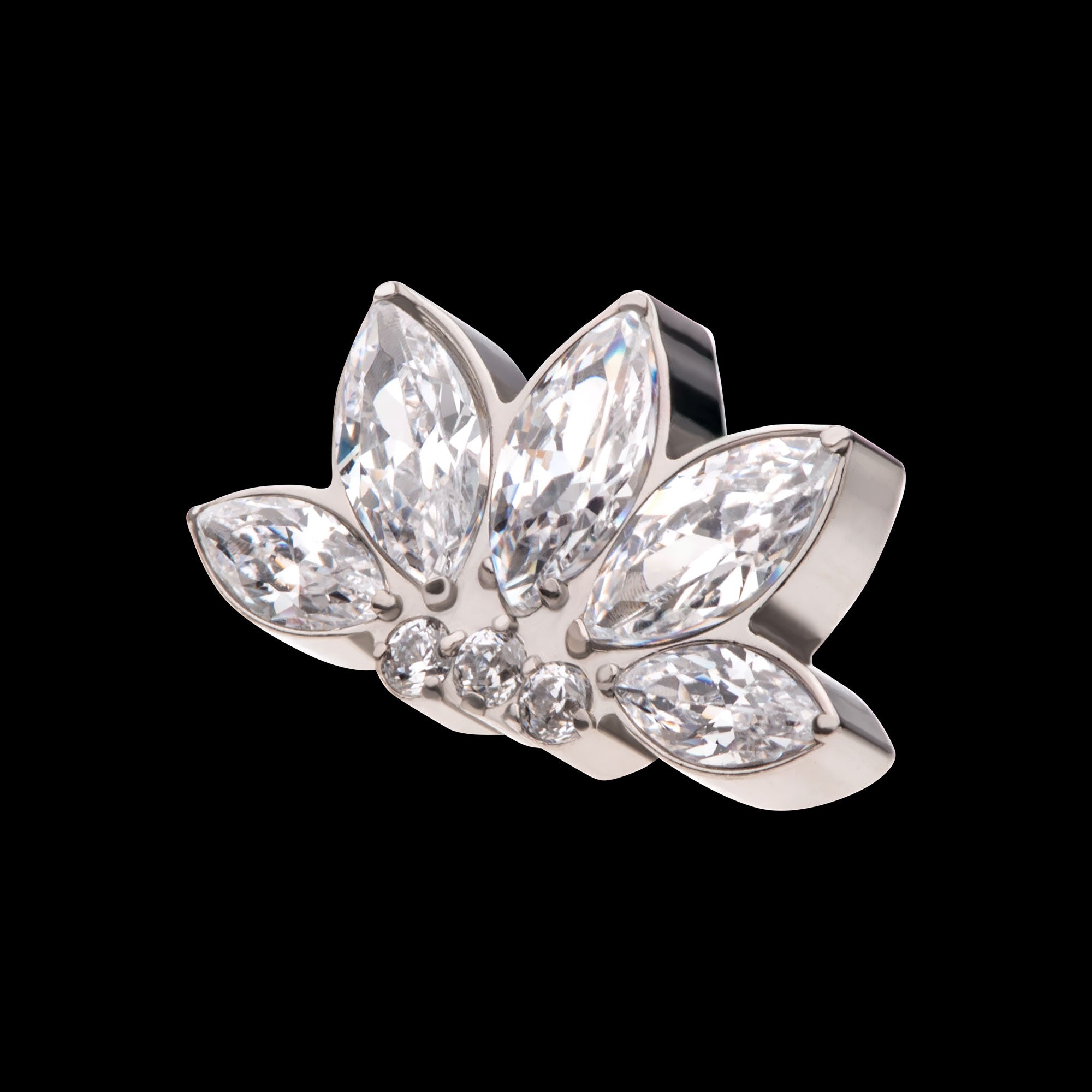 5-Cluster Marquise Opalite/CZ with Round Clear CZ Fan Shape Flatback Stud Earring / Nosering - Clear CZ & Opal in Titanium