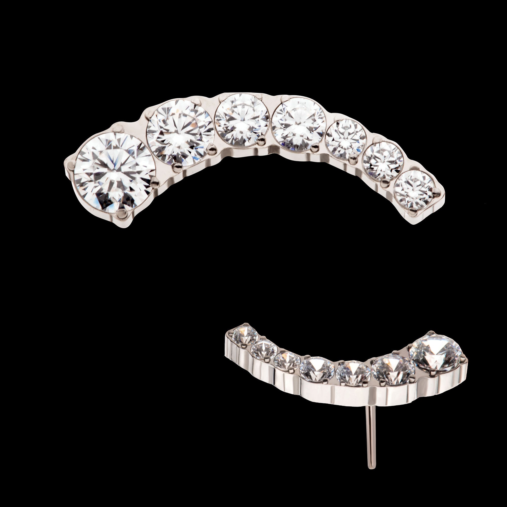 Prong Set Round Clear CZ 7-Cluster Flatback Stud Earring / Nosering - Clear CZ in Titanium
