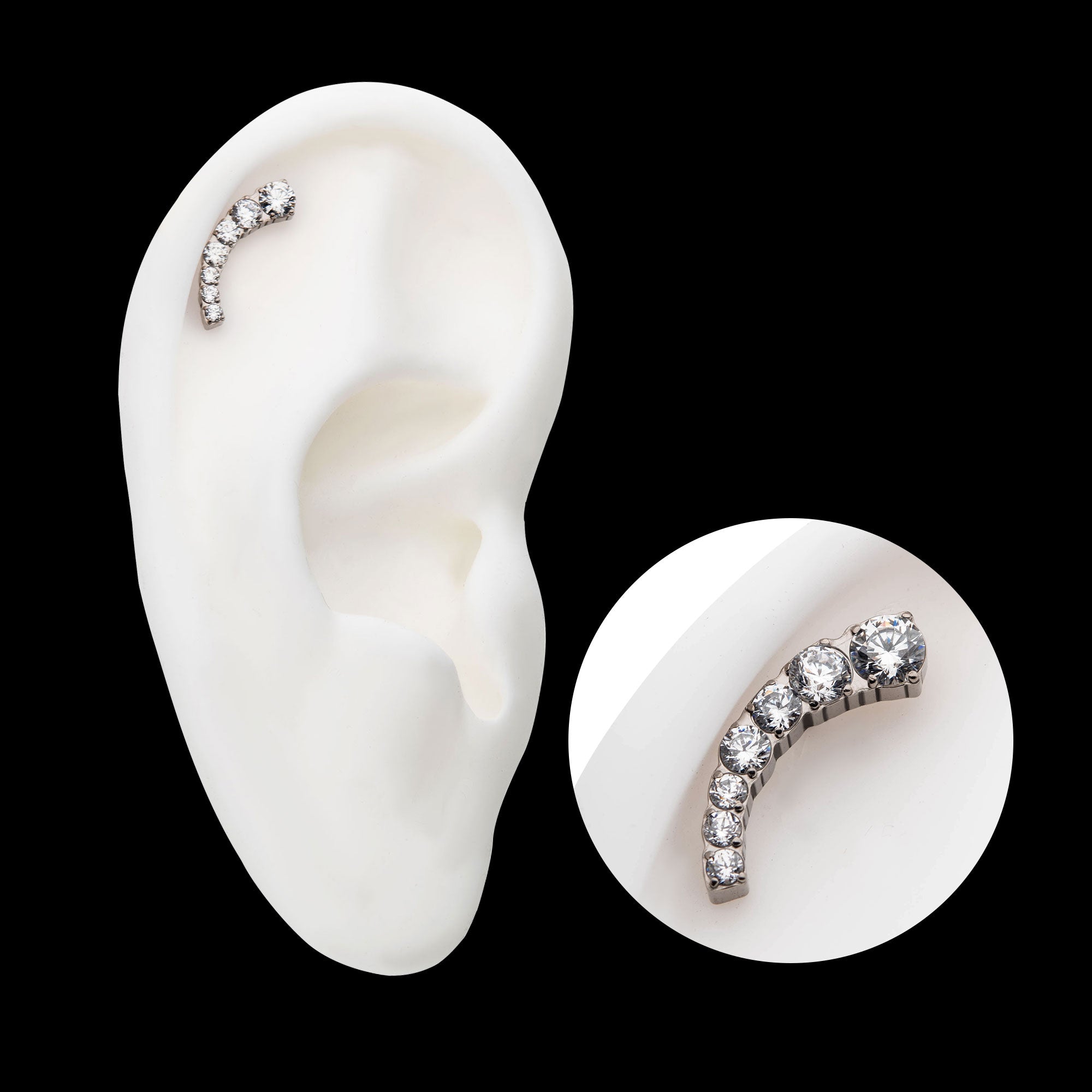 Prong Set Round Clear CZ 7-Cluster Flatback Stud Earring / Nosering - Clear CZ in Titanium