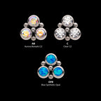 4-Bead Bezel Round CZ/Opal 3-Cluster Flatback Stud Earring / Nosering - Opal & CZ & Opal & CZ in Titanium