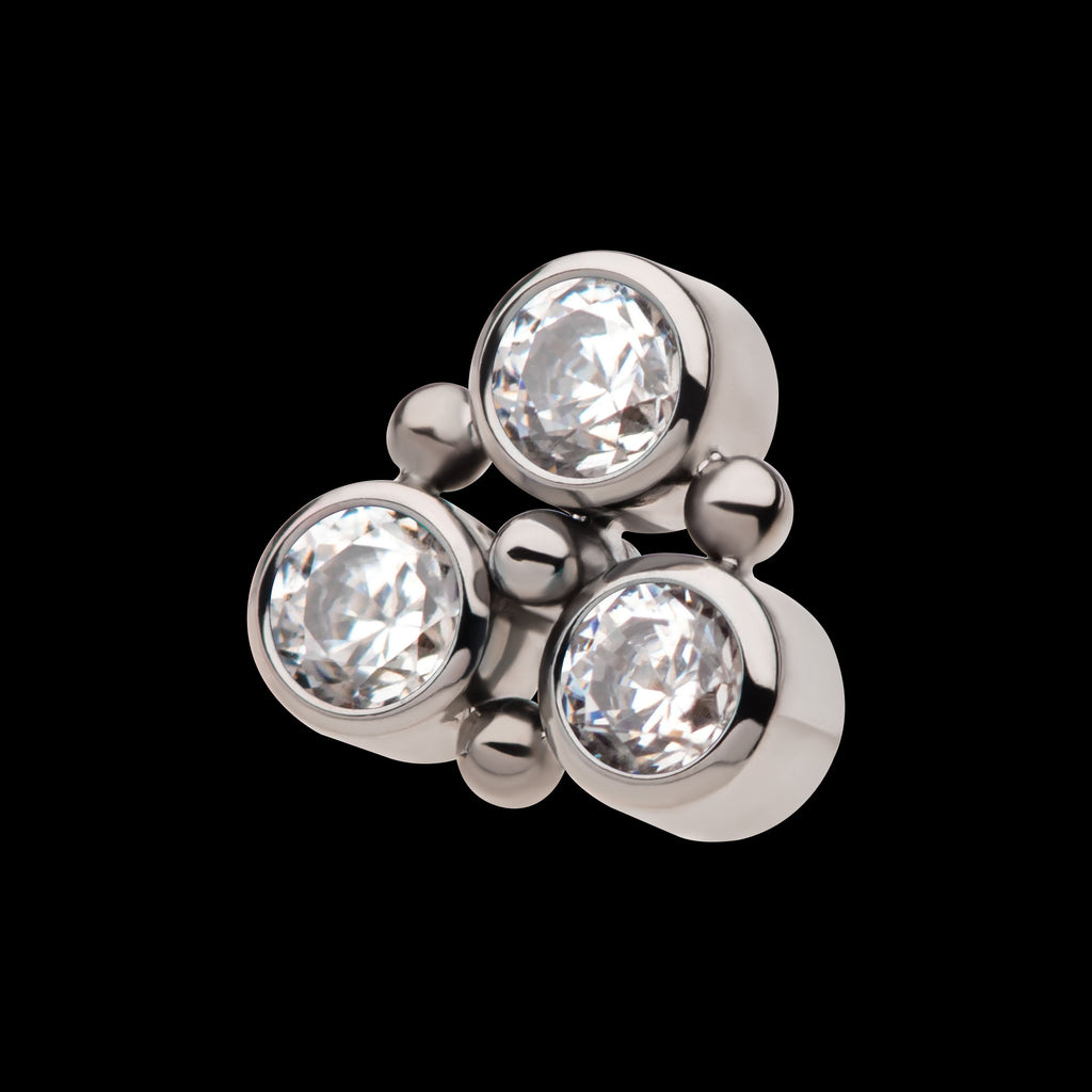 4-Bead Bezel Round CZ/Opal 3-Cluster Flatback Stud Earring / Nosering - Opal & CZ & Opal & CZ in Titanium
