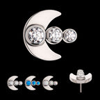 3-Cluster Bezel Set Gem/Opal Crescent Moon Flatback Stud Earring / Nosering - Opal in Titanium
