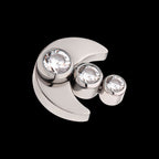 3-Cluster Bezel Set Gem/Opal Crescent Moon Flatback Stud Earring / Nosering - Opal in Titanium