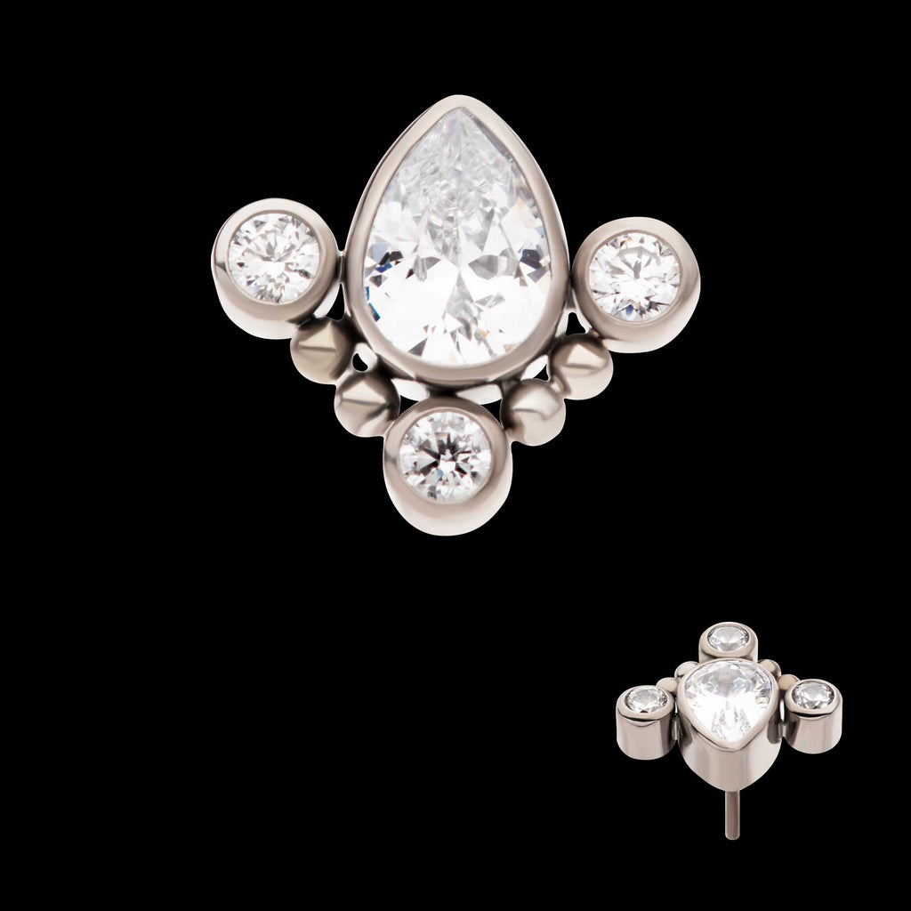 Beaded Bezel Set Teardrop & Round Gem Cluster Flatback Stud Earring / Nosering - Gem in Titanium