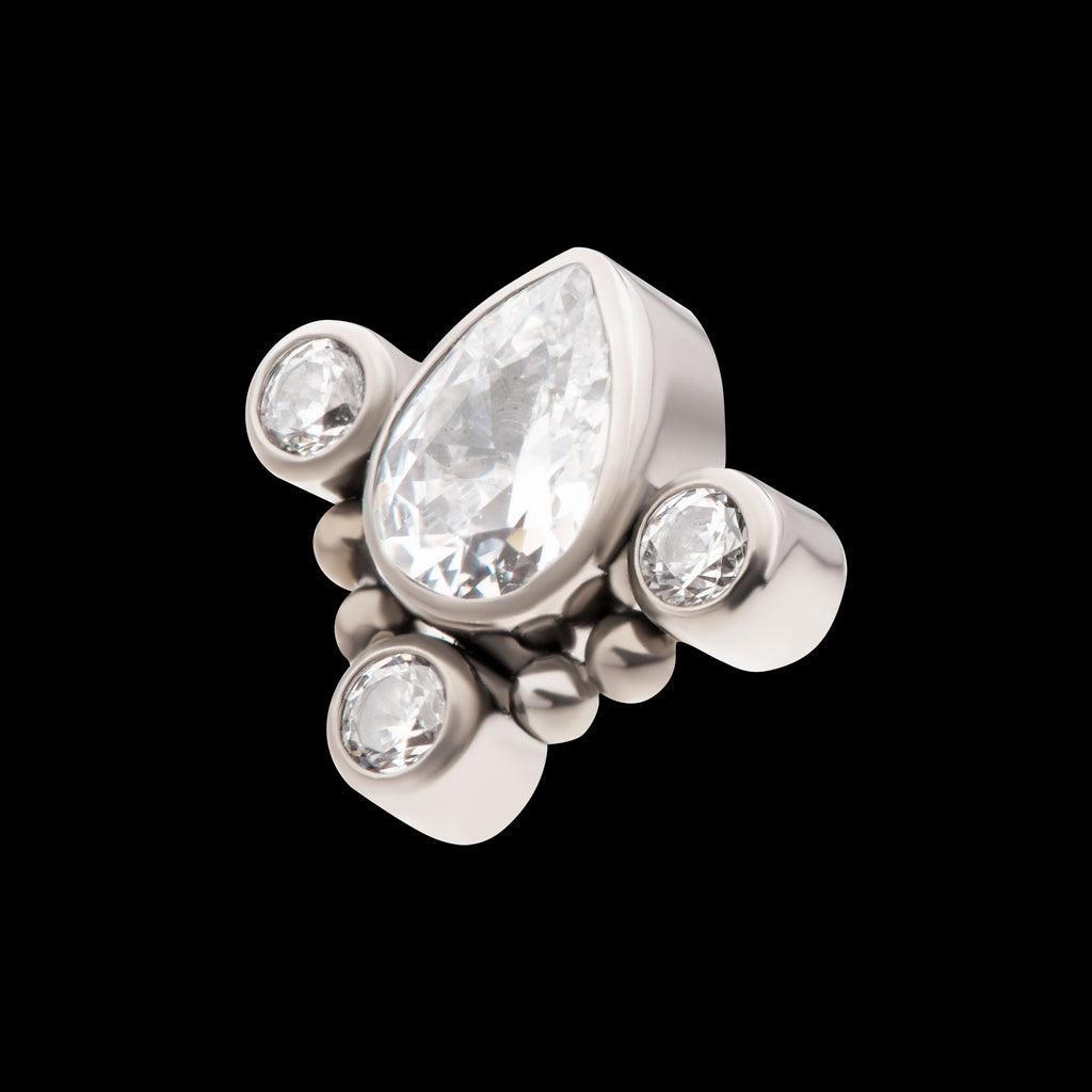 Beaded Bezel Set Teardrop & Round Gem Cluster Flatback Stud Earring / Nosering - Gem in Titanium