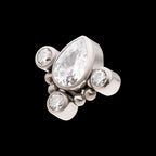 Beaded Bezel Set Teardrop & Round Gem Cluster Flatback Stud Earring / Nosering - Gem in Titanium
