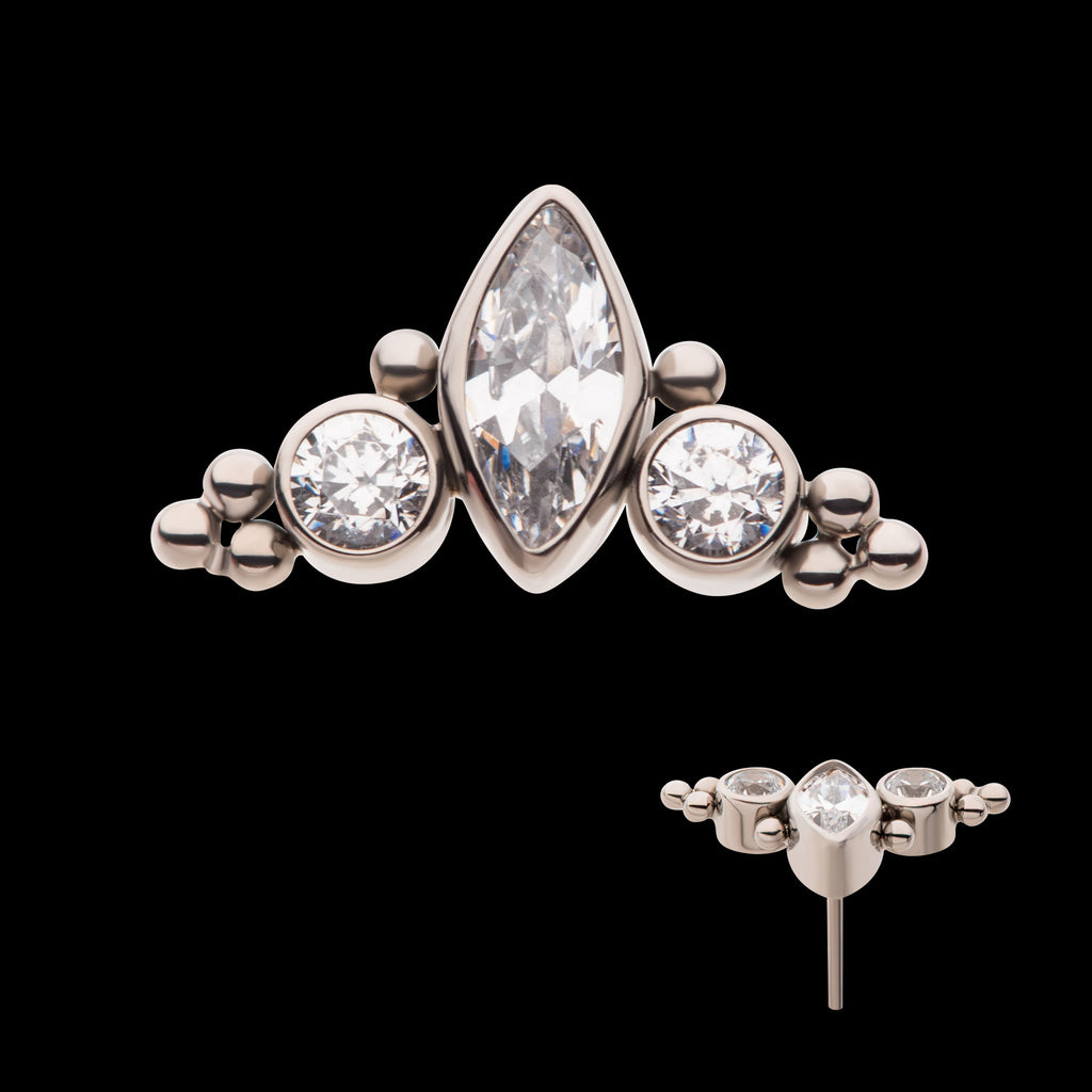 Beaded Bezel Set Marquise & Round Gem 3-Cluster Flatback Stud Earring / Nosering - Gem in Titanium