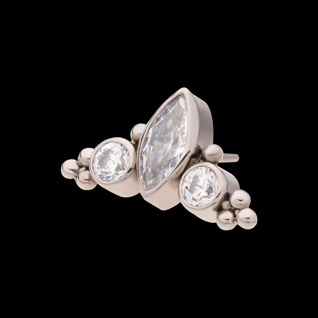 Beaded Bezel Set Marquise & Round Gem 3-Cluster Flatback Stud Earring / Nosering - Gem in Titanium