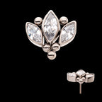Beaded Bezel Set Marquise Gem 3-Cluster Flatback Stud Earring / Nosering - Gem in Titanium
