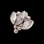 Beaded Bezel Set Marquise Gem 3-Cluster Flatback Stud Earring / Nosering - Gem in Titanium