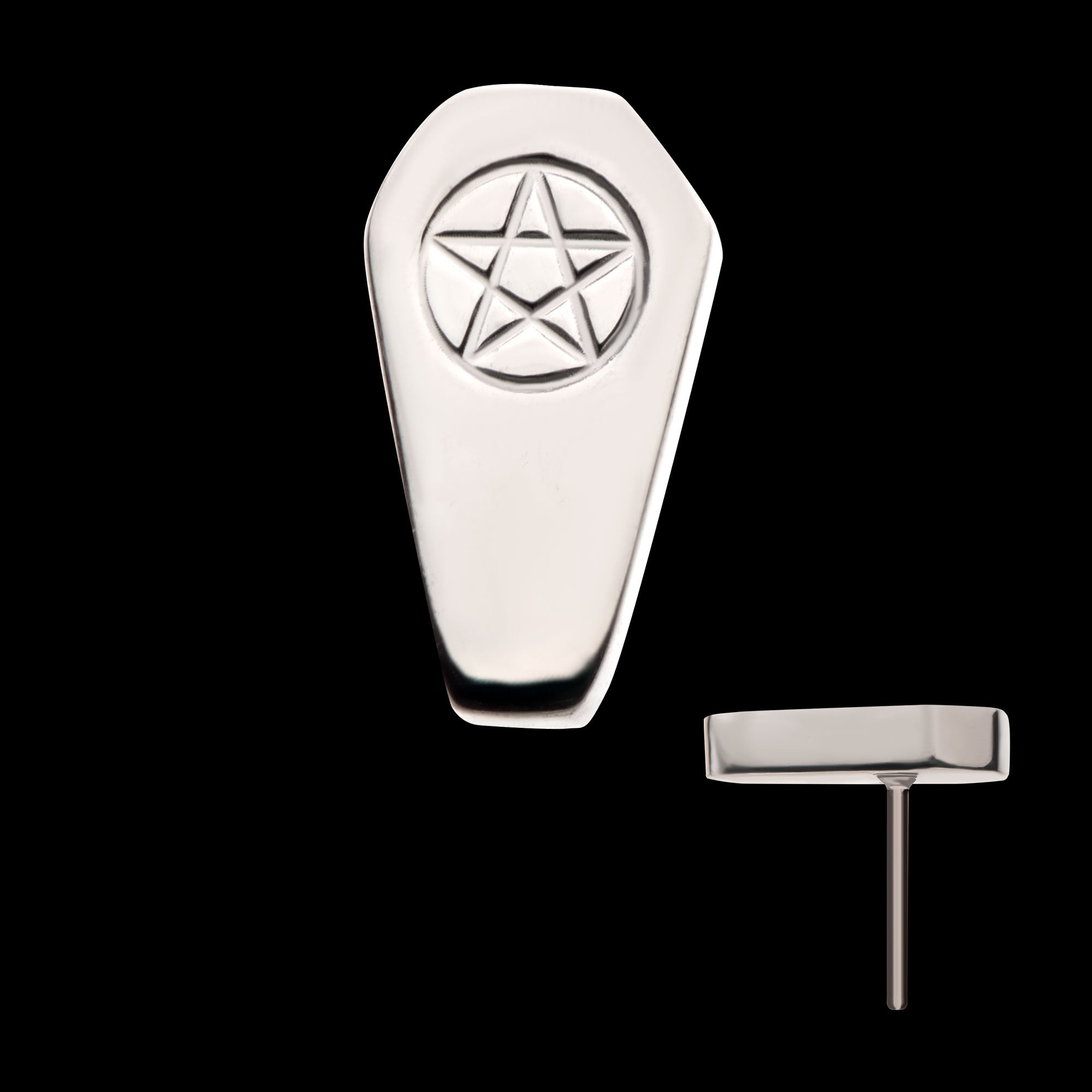 Coffin with Engraved Pentagram Flatback Stud Earring / Nosering - Titanium