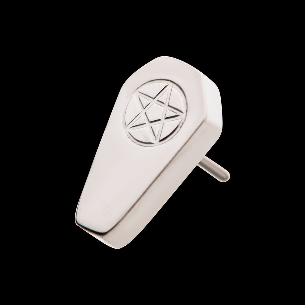 Coffin with Engraved Pentagram Flatback Stud Earring / Nosering - Titanium