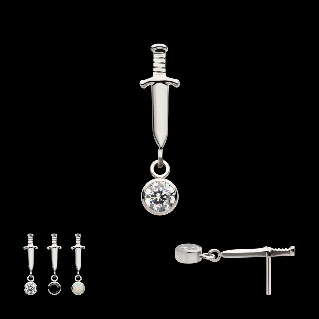 Dangle Bezel Round Gem Dagger Flatback Stud Earring / Nosering - Gem in Titanium