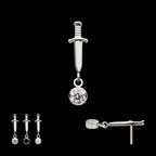 Dangle Bezel Round Gem Dagger Flatback Stud Earring / Nosering - Gem in Titanium
