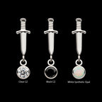 Dangle Bezel Round Gem Dagger Flatback Stud Earring / Nosering - Gem in Titanium