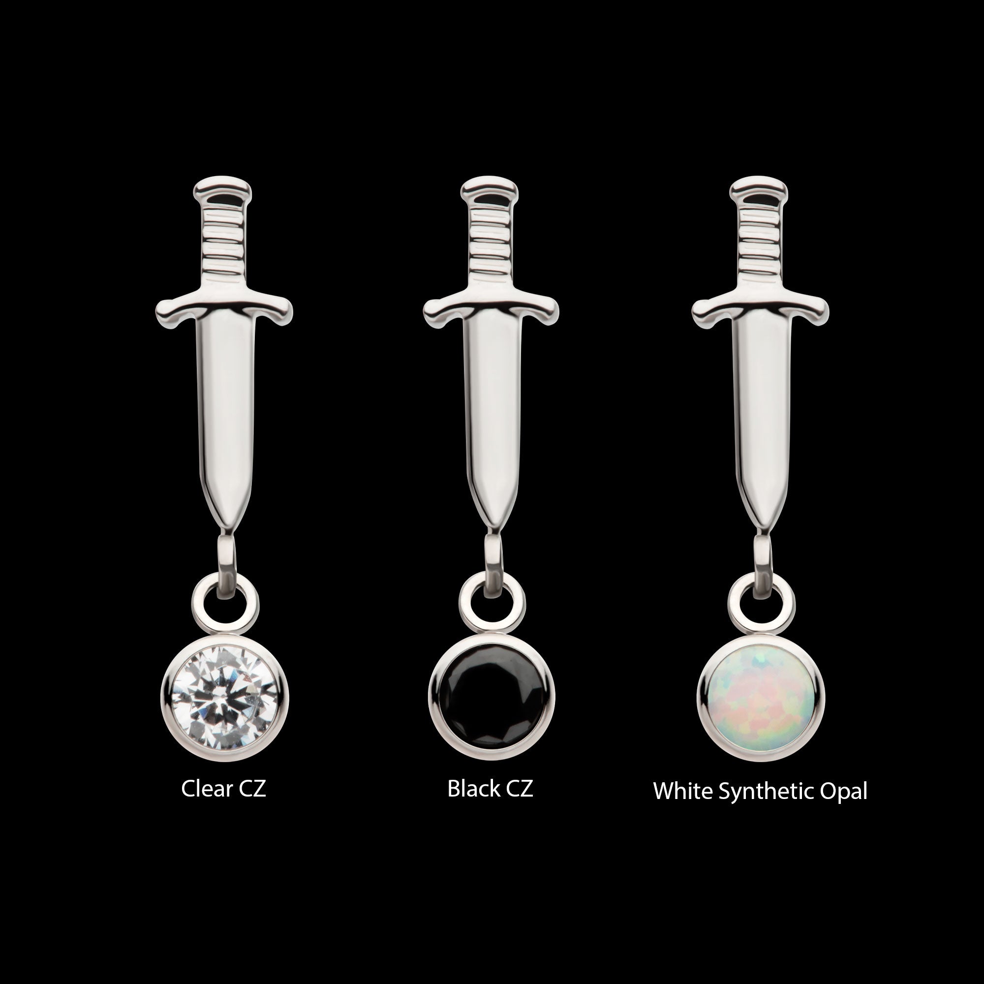 Dangle Bezel Round Gem Dagger Flatback Stud Earring / Nosering - Gem in Titanium