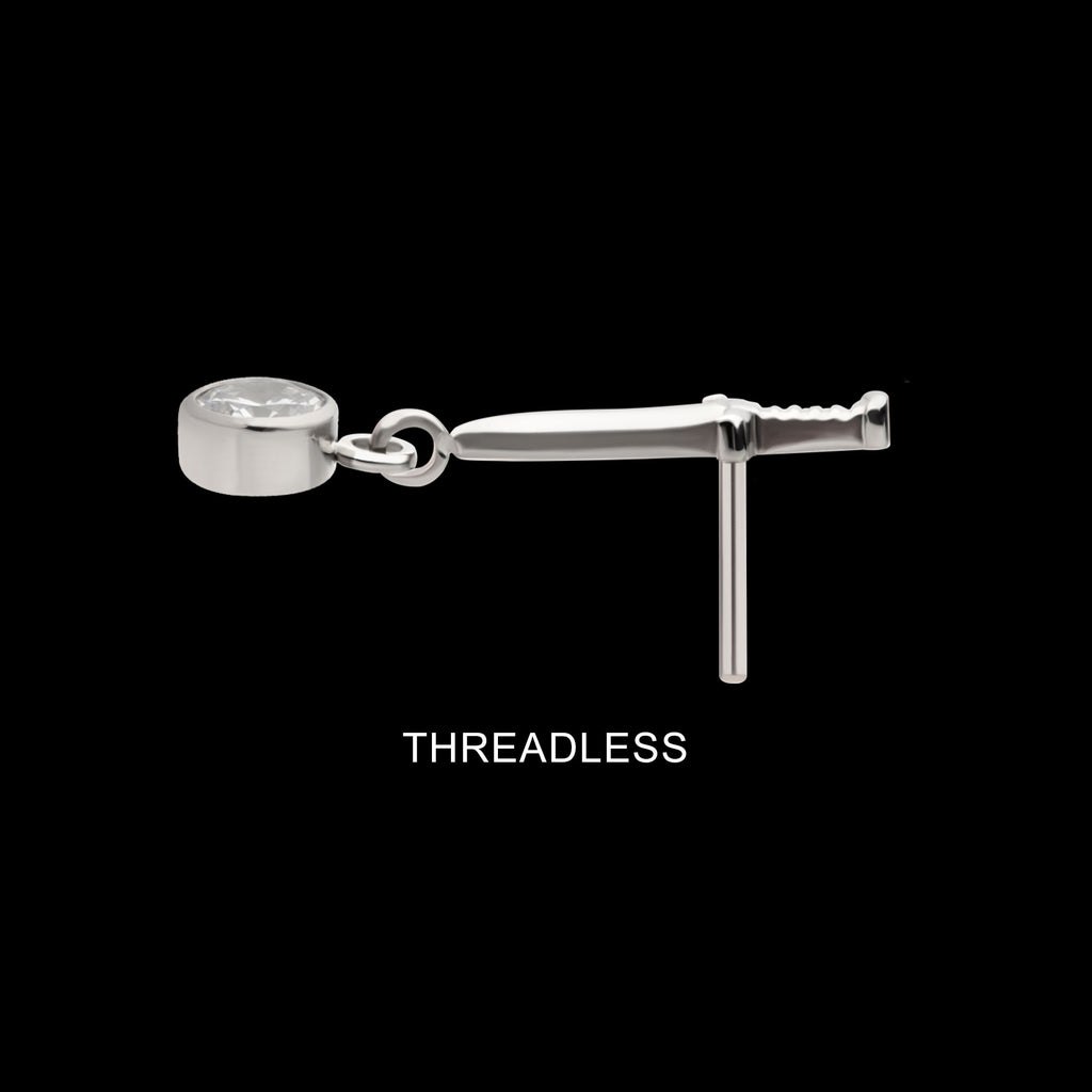 Dangle Bezel Round Gem Dagger Flatback Stud Earring / Nosering - Gem in Titanium